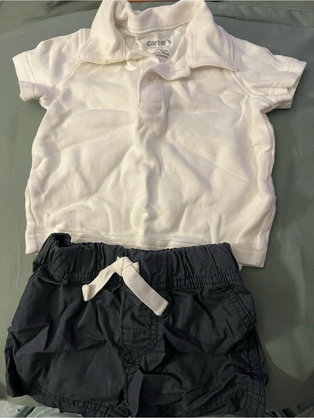 Carter's White Polo Shirt with Dark gray Drawstring Shorts